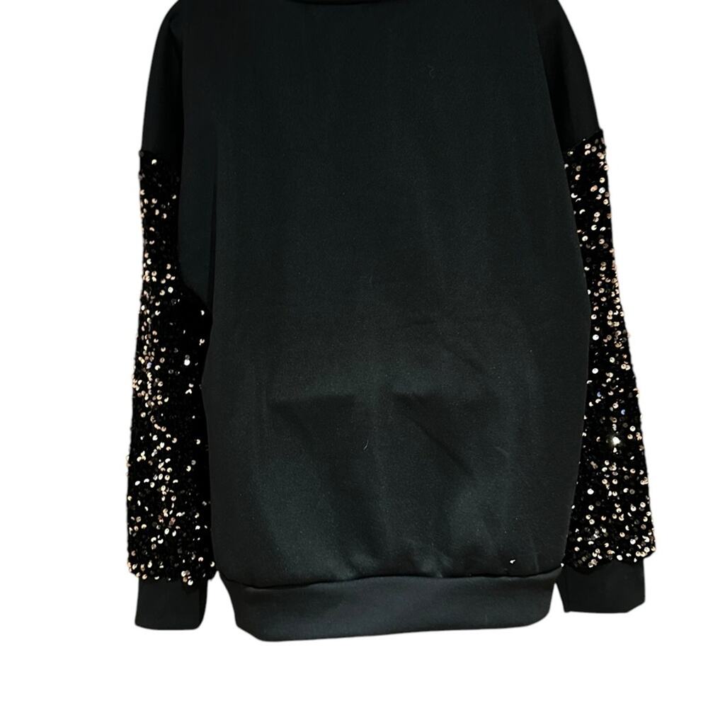 Black Sweatshirt with Velvet & Sequin Sleeve Women's Size Large - Picture 3 of 6